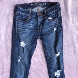 American Eagle Dark Wash Destroyed Skinny Jeans